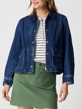 LIKE NEW J. Crew Factory Denim Field Jacket corduroy collar utility Petite Small